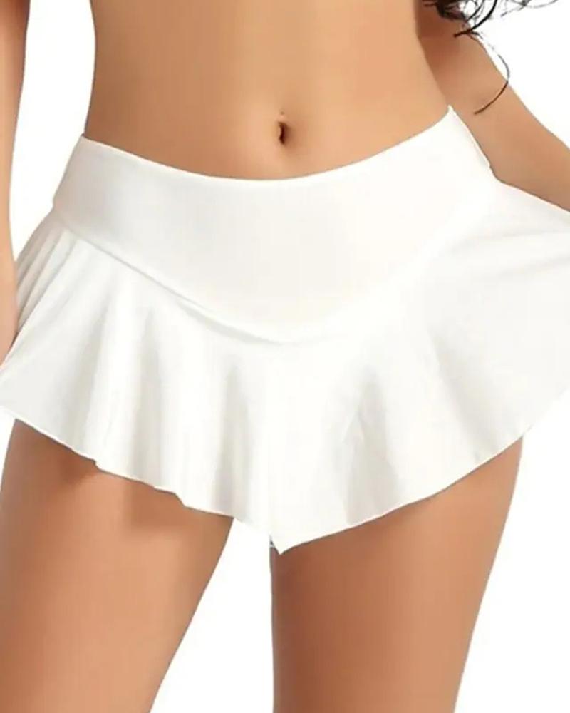 

Ruffle Hem Plain Gym Tennis Skorts, White