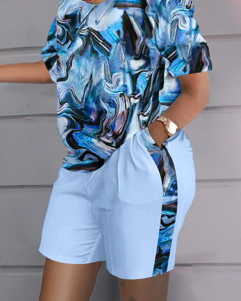 

Conjunto informal de top y shorts con estampado tie dye de talla grande, Blue