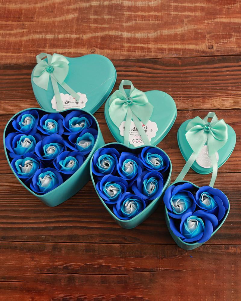 

1pc Rose Soap Flower Bouquet Valentine's Day Heart Shaped Gift Box, Blue