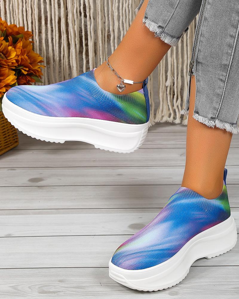 

Rainbow Ombre Platform Knit Slip-On Sneakers, Blue