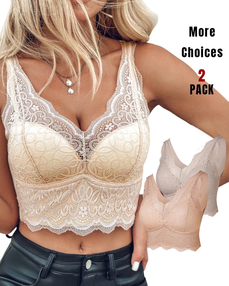 

Pack de 2 camisolas tipo bralette de encaje con ribete festoneado y cuello en V, Style5