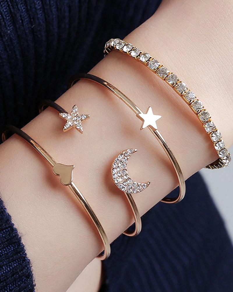 

Star & Moon & Heart Studded Bracelet Set, Gold