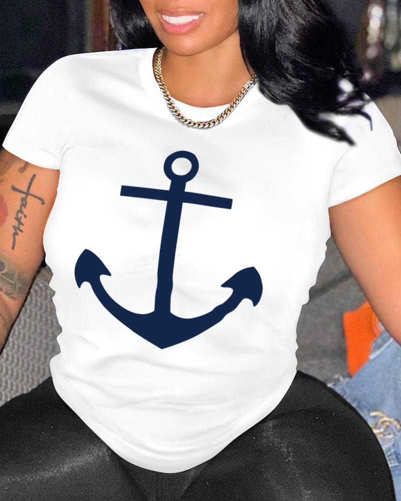 

Anchor Print Short Sleeve Casual T-shirt, White