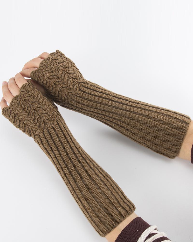 

1Pair Warm Knit Fingerless Gloves, Khaki