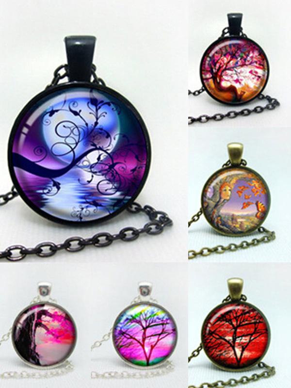 

Hot Sale Charm Tree Of Life Pendant Necklace Time Gem Cabochon Sweater Necklace Xmas Party Gift