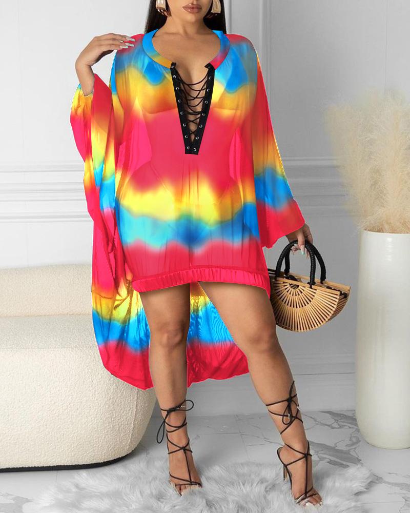 

Perspective Floral Print Sheer Mesh Cover up, Multicolor