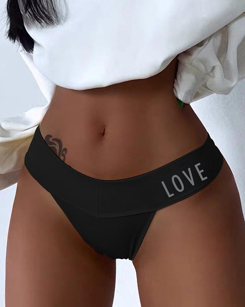 

Letter Strap Seamless Briefs Low Waist Fitness Thong Panty, Black