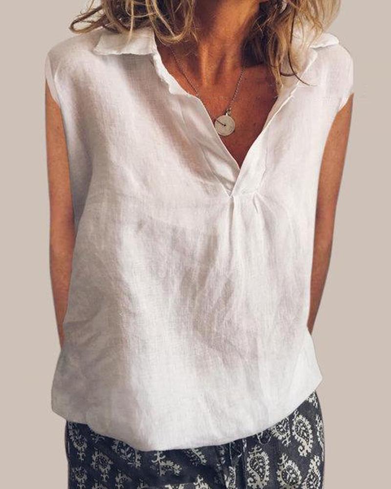 

V Neck Short Sleeve Top, White