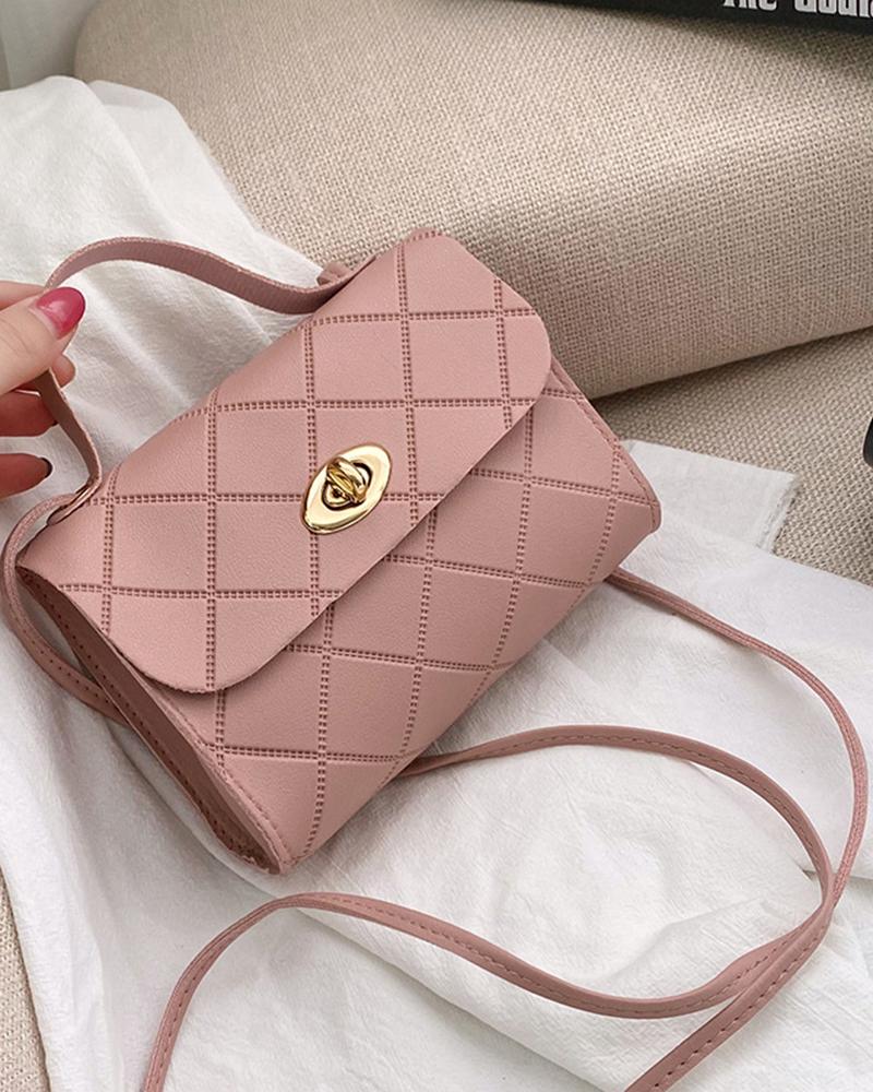 

Quilted Twist Lock Square Bag, Pink