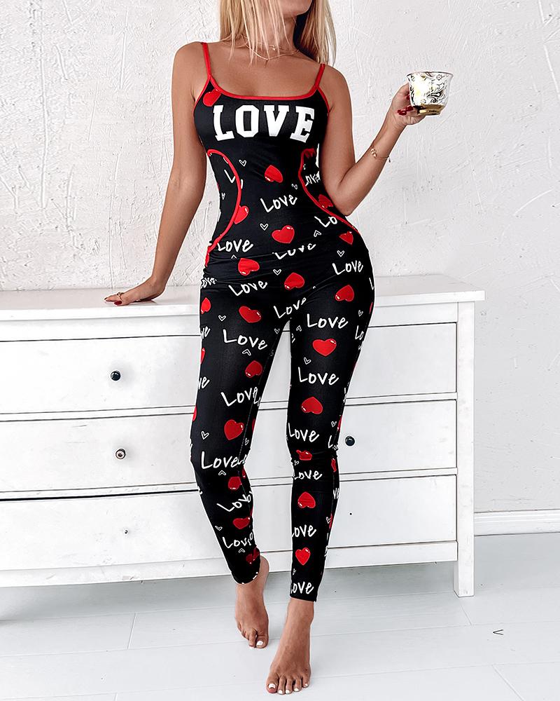 

Valentine's Day Letter Heart Print Adult Onesie, Black