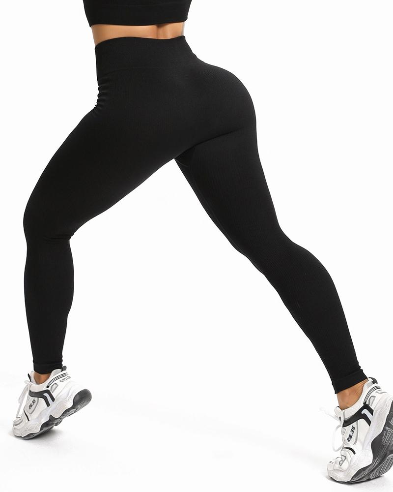 

High Waist Solid Color Skinny Yoga Pants, Black
