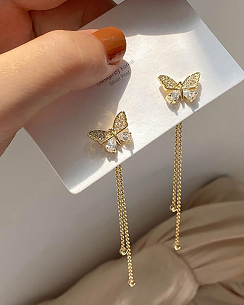 

1Pair Rhinestone Butterfly Chain Tassel Earrings, Style1