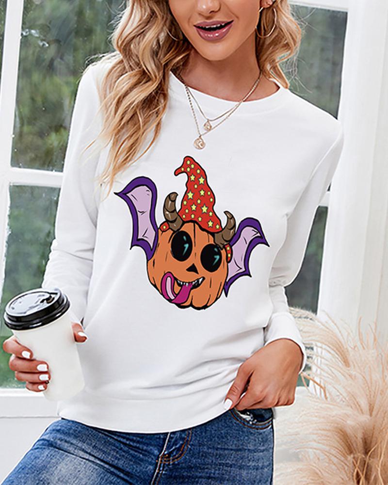 

Halloween Batwing Pumpkin Pattern Long Sleeve Sweatshirt, White