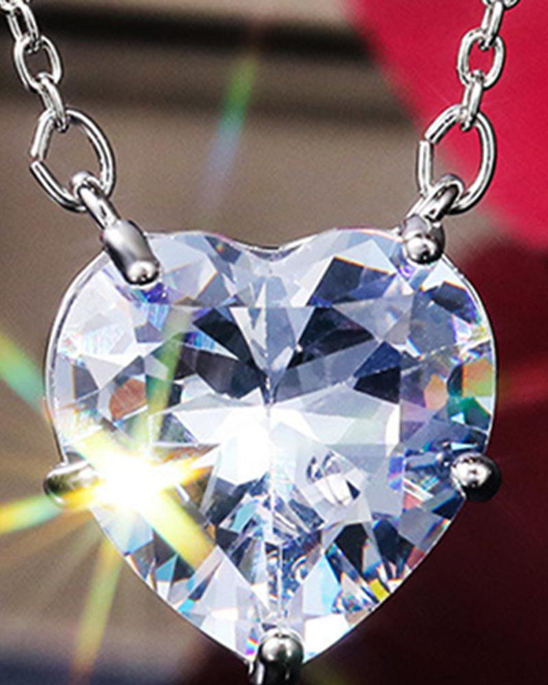 

1pc Valentine's Day Zircon Heart Shaped Pendant Necklace, Silver
