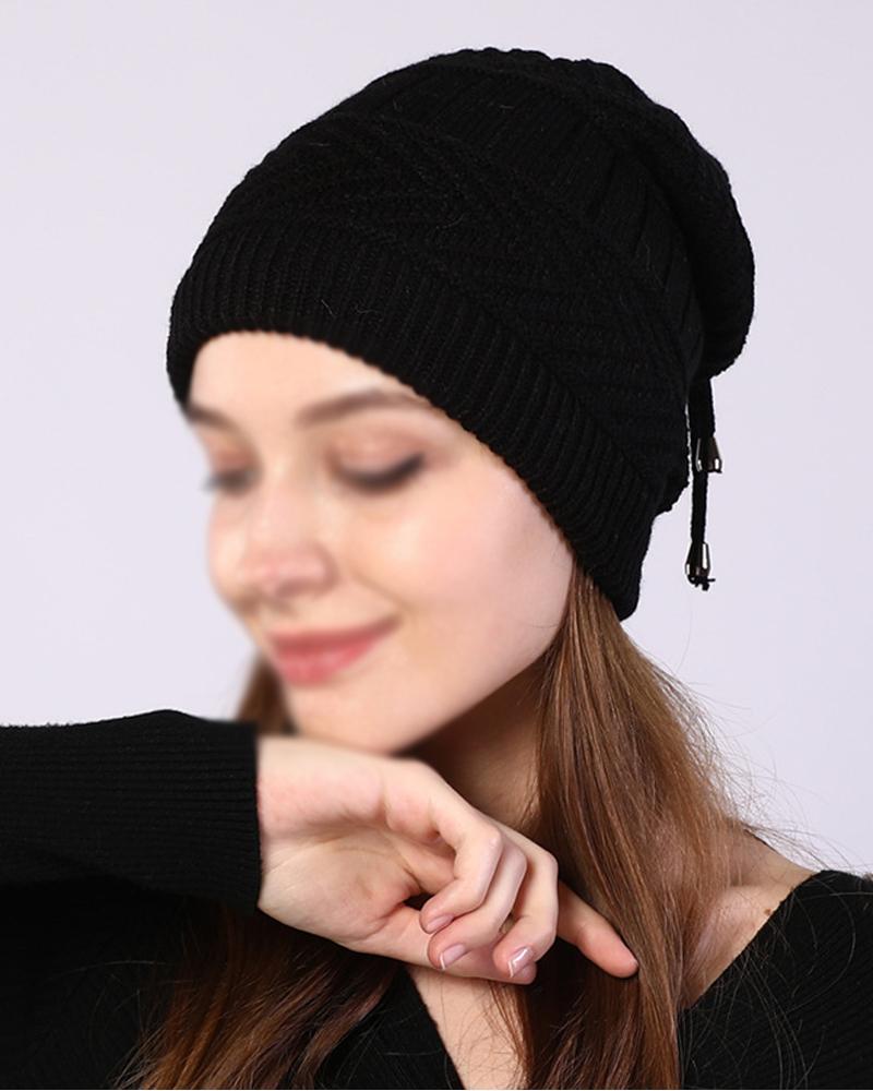 

1pc Multi-way Wear Warm Knit Beanie Hat Neck Warmer Scarf, Black