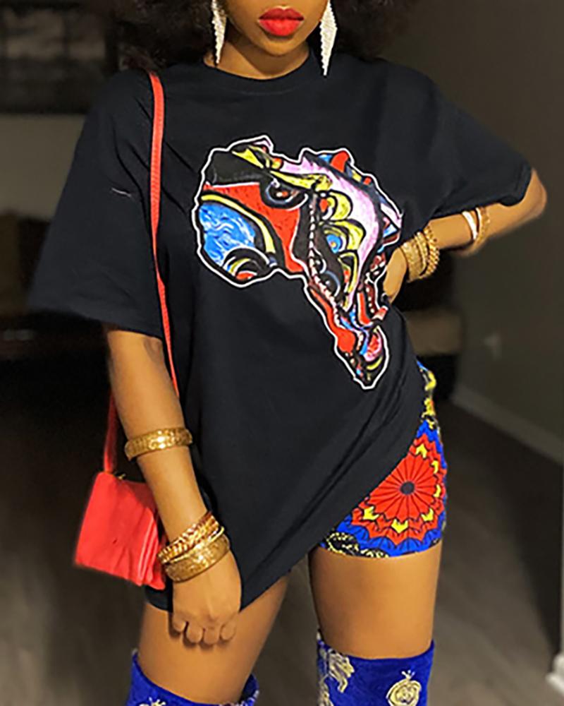 

Graphic Print Half Sleeve Casual T-shirt, Black