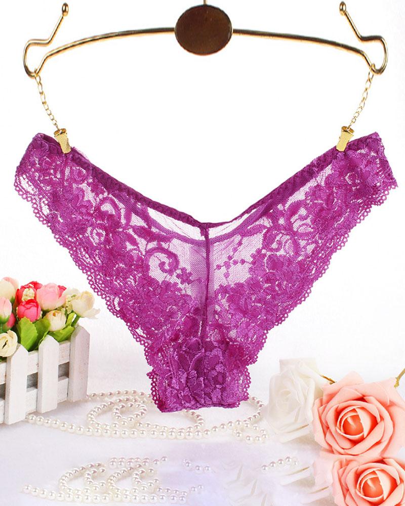 

Crochet Lace Mesh Thong Panty, Purple
