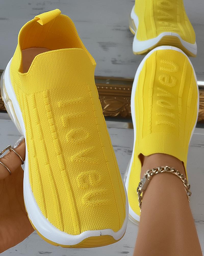 

I Love U Pattern Slip On Knit Sneakers, Yellow