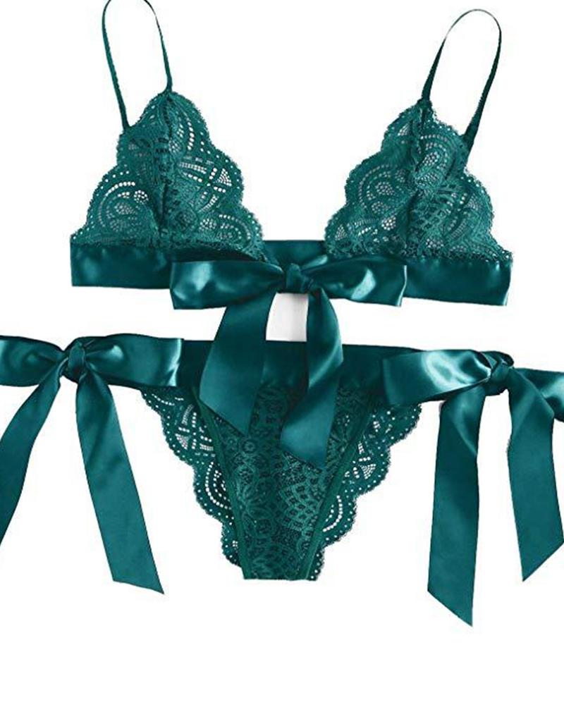 

Lace Cut Out Triangle Bra Sets, Green