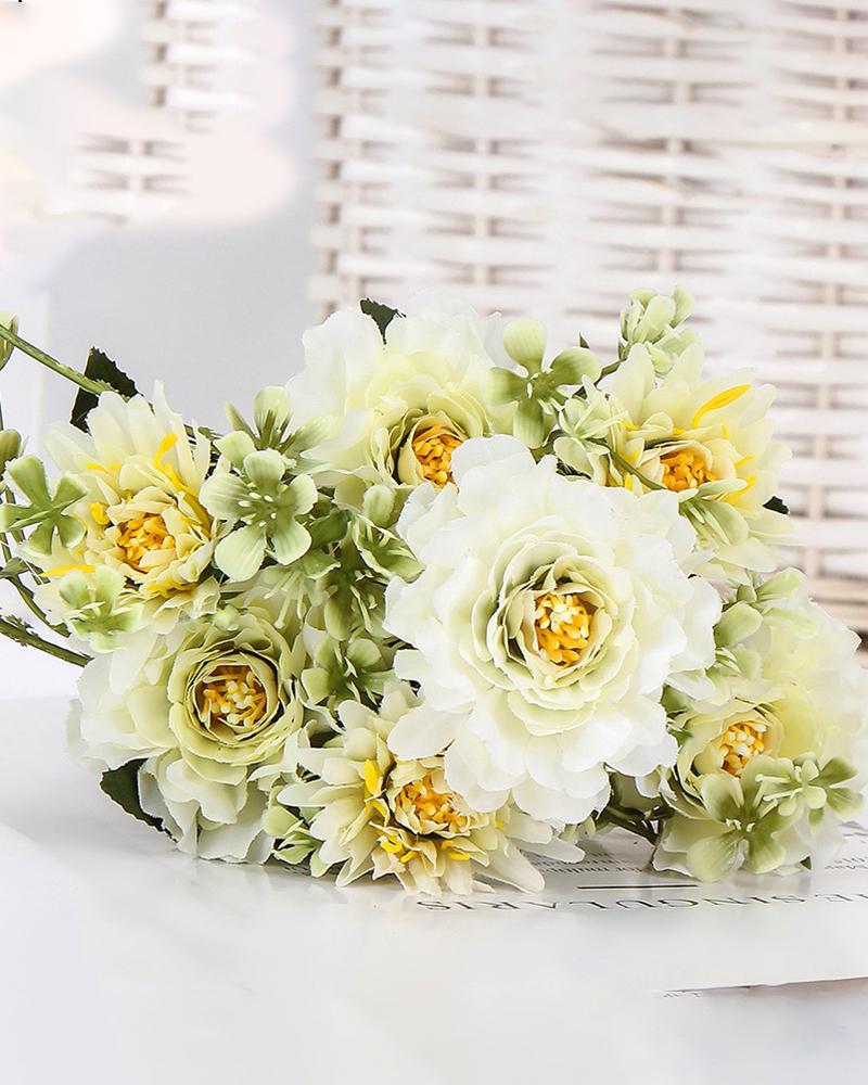 

Artificial Silk Flowers Dahlia Fake Bouquets Long Stem Flower For Wedding Decor, Beige