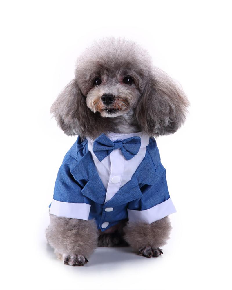 

Dog Shirt Small Dog Clothes Stylish Suit Bow Tie Costume Wedding Shirt Formal Tuxedo With Black Tie, Blue