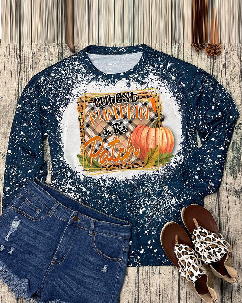 

Halloween Pumpkin Print Long Sleeve Top, Blue