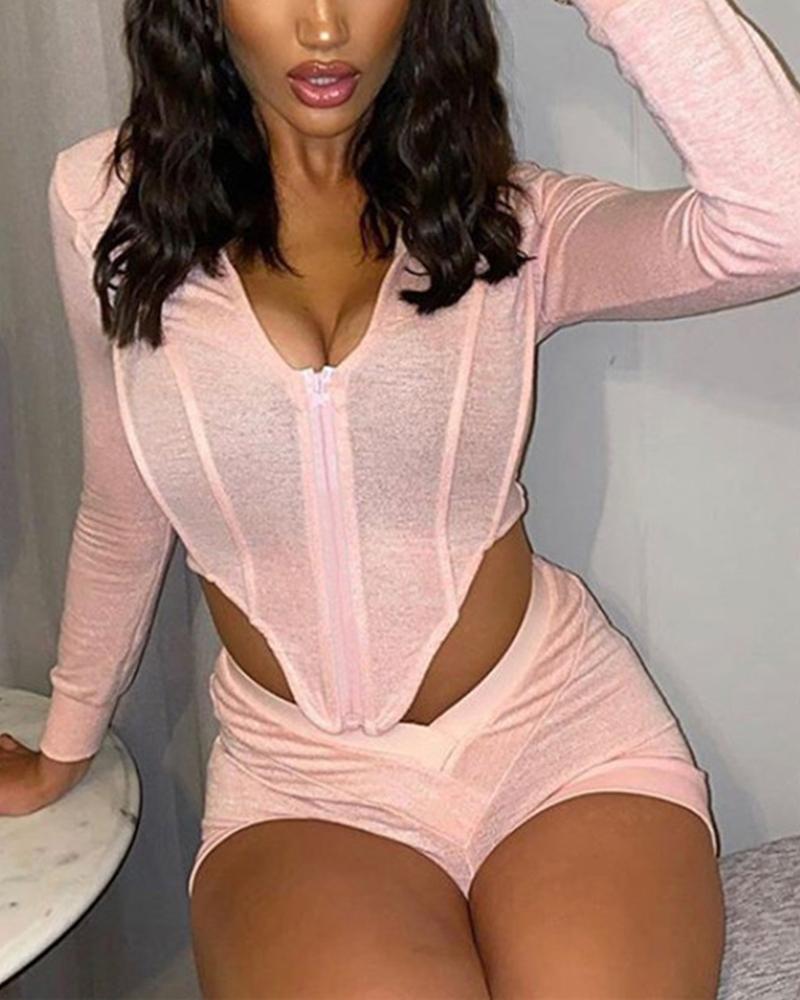 

Crop Top Shorts Sports Set, Pink