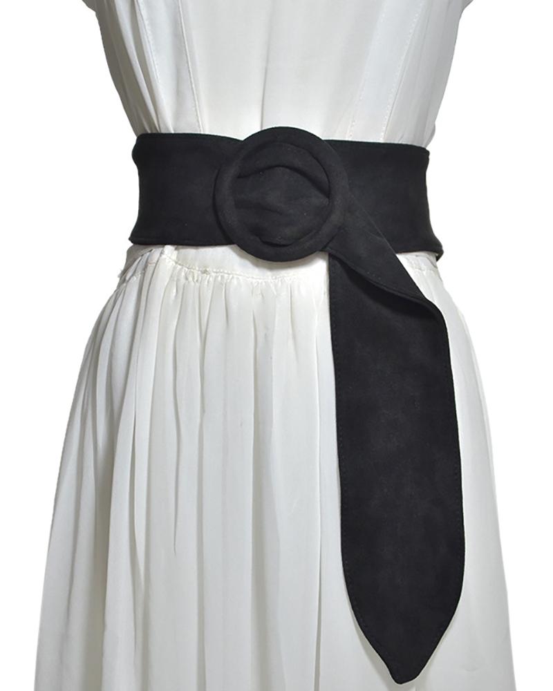 

1PCS Buckled Suede Wide Band Belt, Black