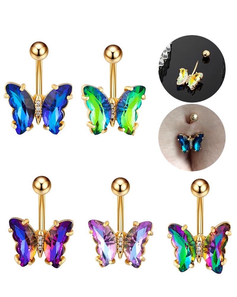 

1pc Crystal Stone Butterfly Shaped Belly Ring, Style1