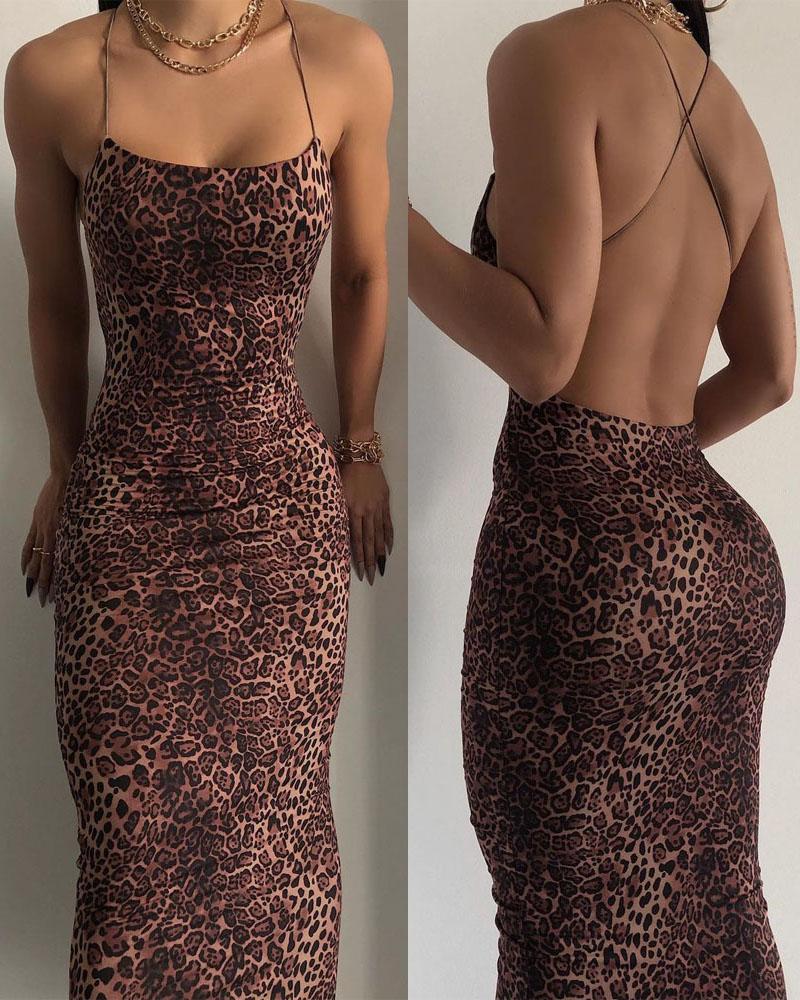

Leopard Print Criss Cross Backless Cami Dress