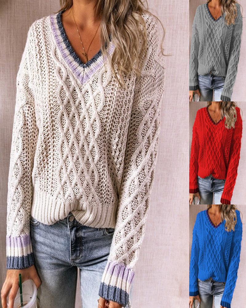 

Braided Knit Long Sleeve Sweater, Beige