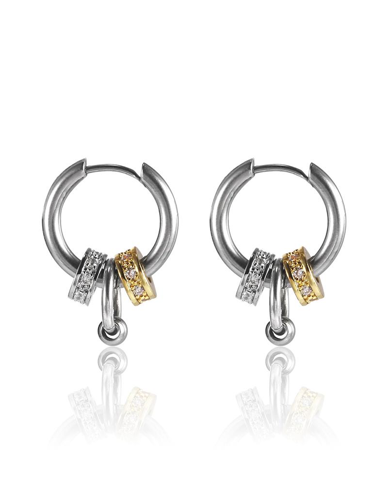 

Hip-hop Titanium Steel Ear Buckle Splicing Rhinestone Earring, Silver