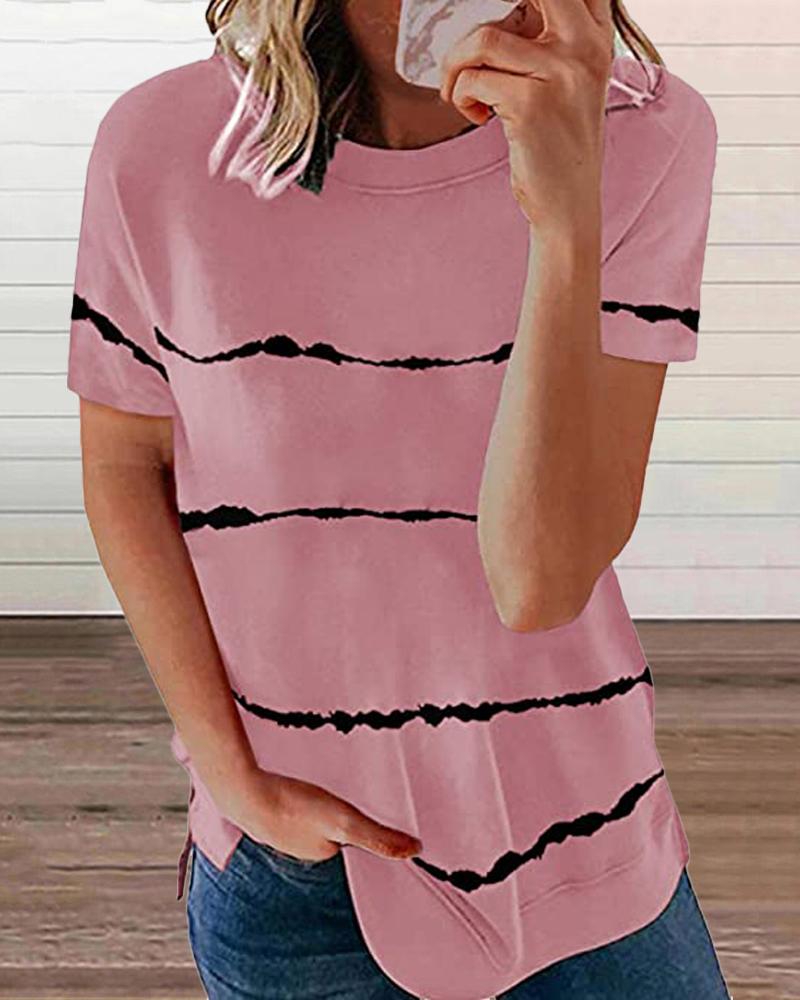 

Tie Dye Print Round Neck Short Sleeve T-Shirt, Pink