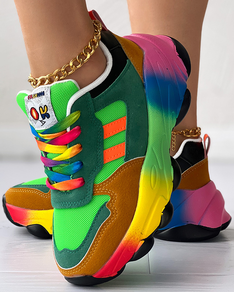 

Colorblock Lace-up Platform Sneakers, Green