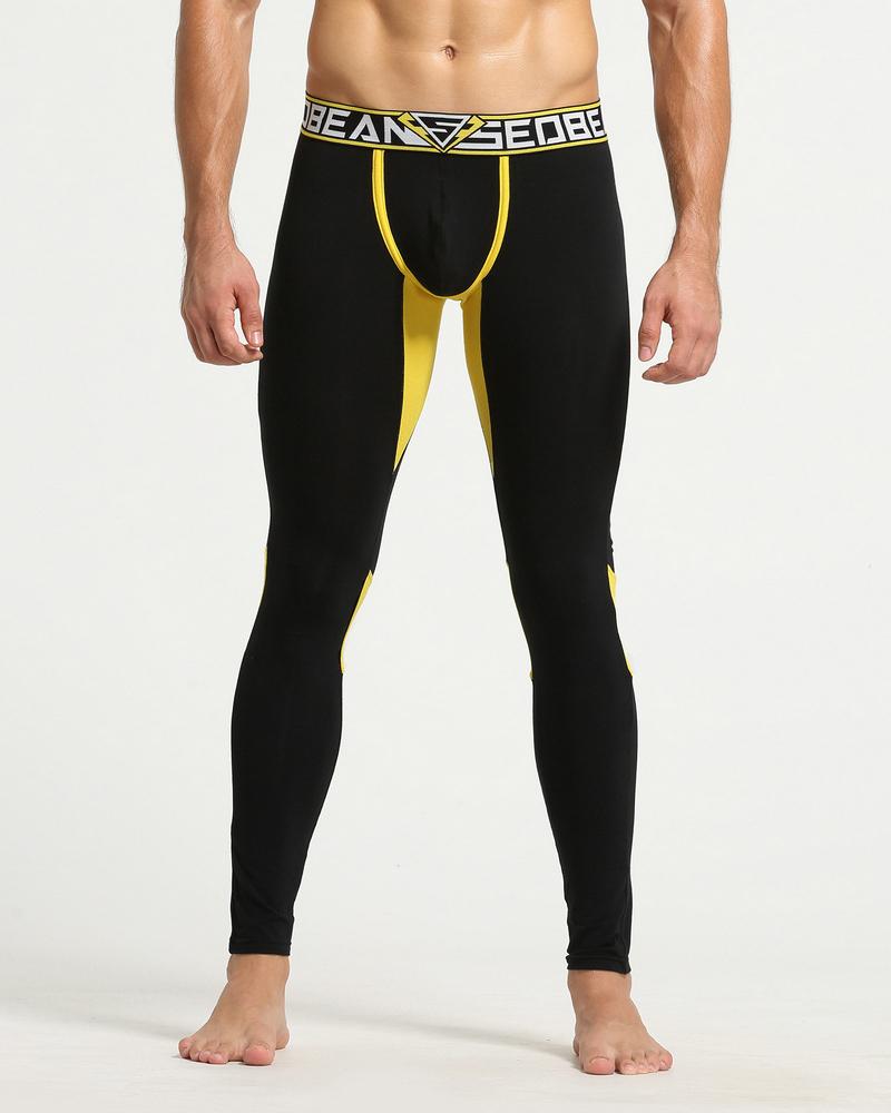 

Men Letter Print Colorblock High Waist Leggings, Black