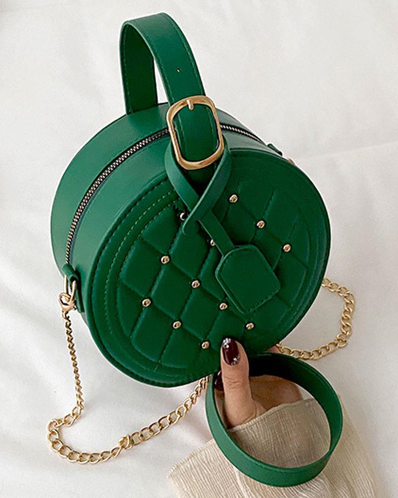 

Studded Quilted Round Crossbody Bag, Green