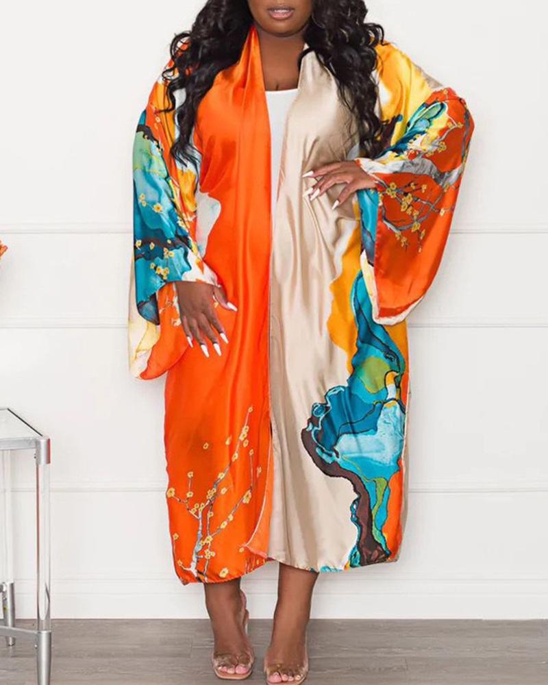 

Plants Tie Dye Print Bell Sleeve Casual Dress, Orange