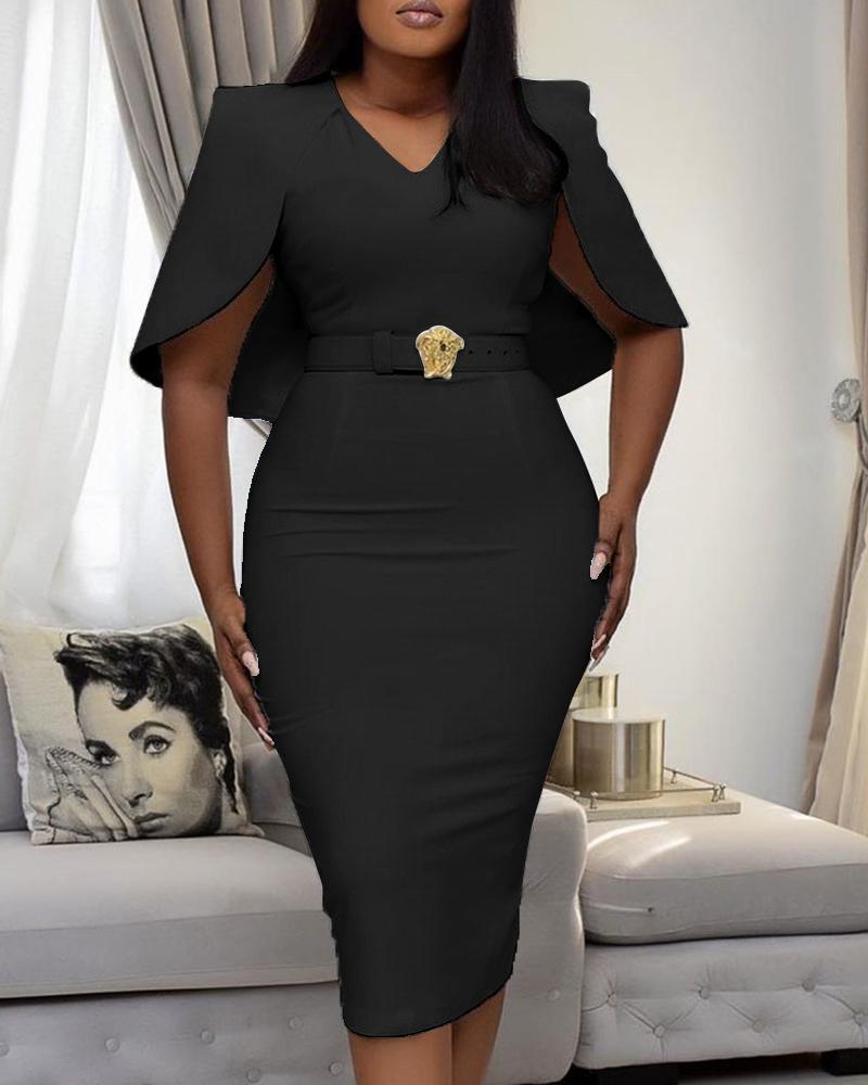 

Cape Sleeve Plain Work Dress, Black