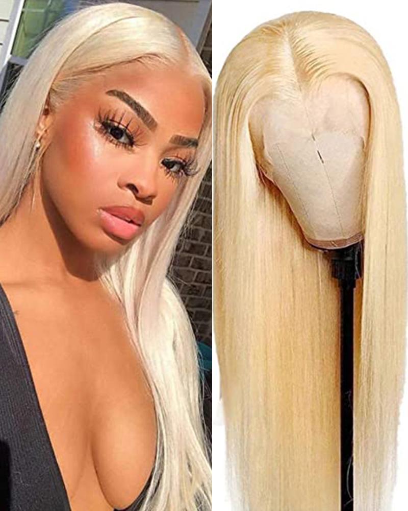 

Light Blonde Lace Front Long Straight Middle Part Heat Resistant Synthetic Hair Wig, Gold
