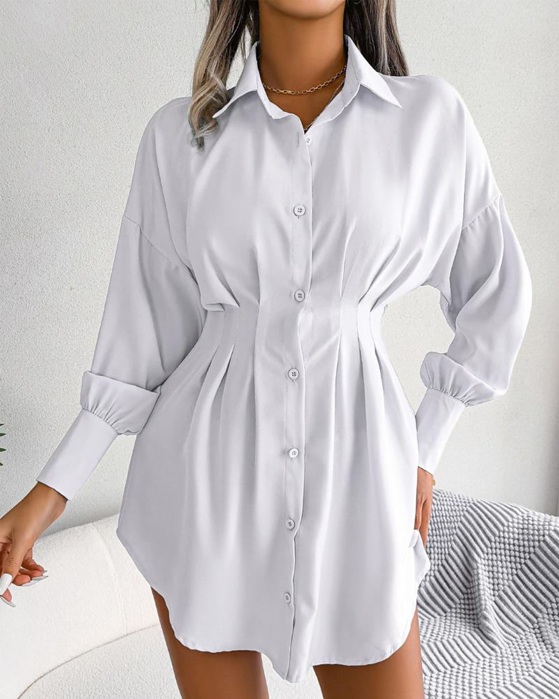 

Long Sleeve Button Down Shirt Dress, White