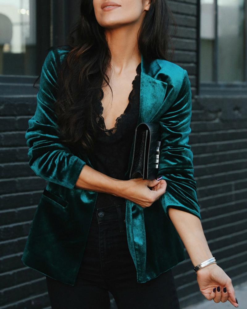 

Long Sleeve Velvet Blazer Coat, Green