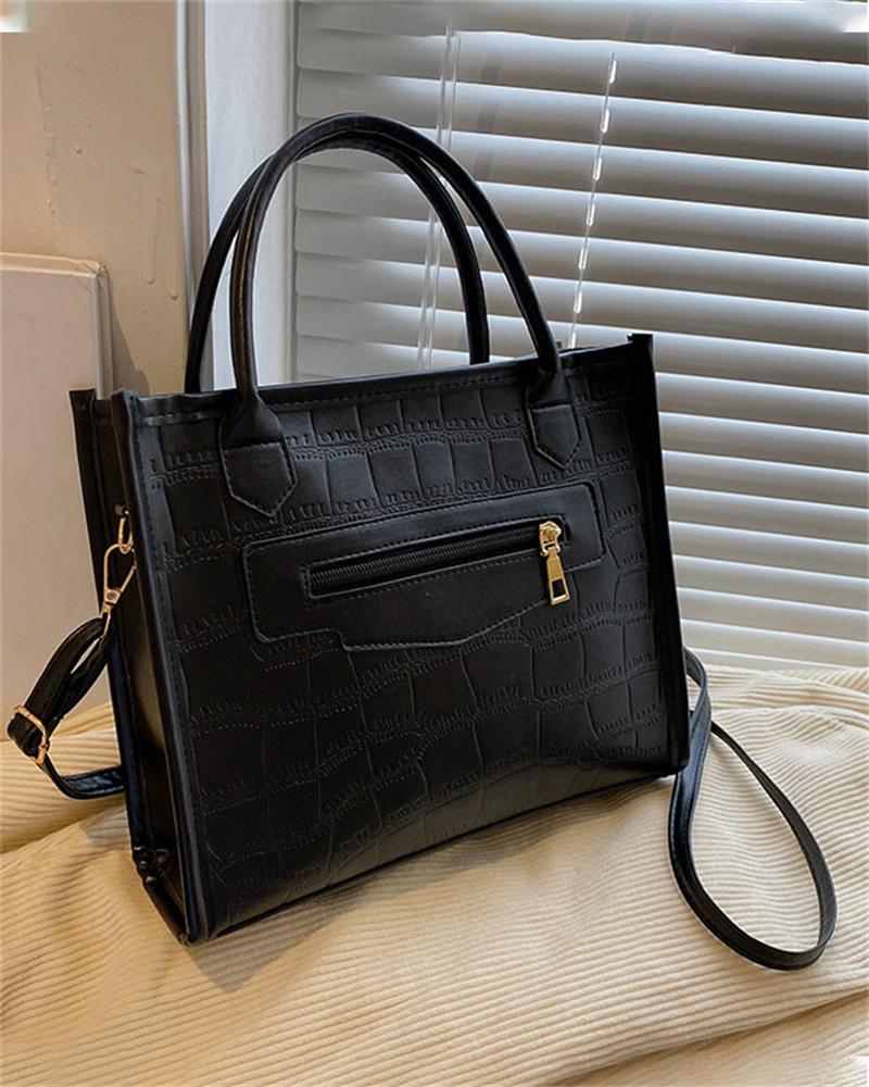 

Embossed Shoulder Bag With Handle, Black