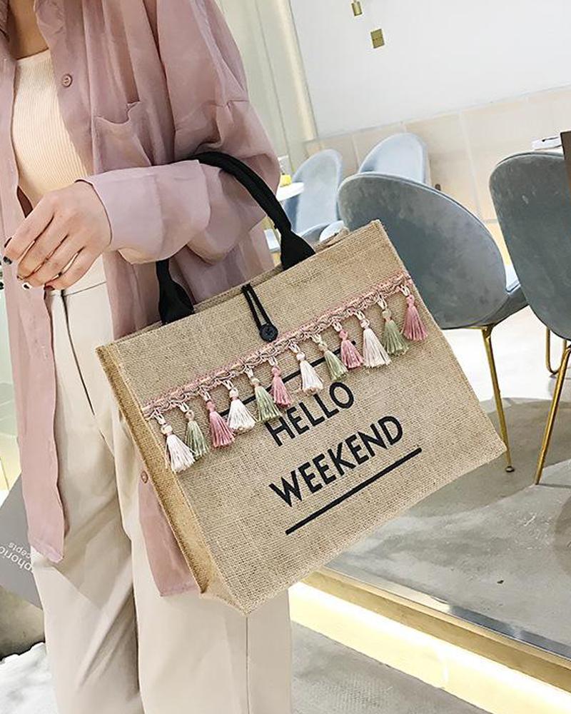 

Hello Weekend Woven Handbag, Black