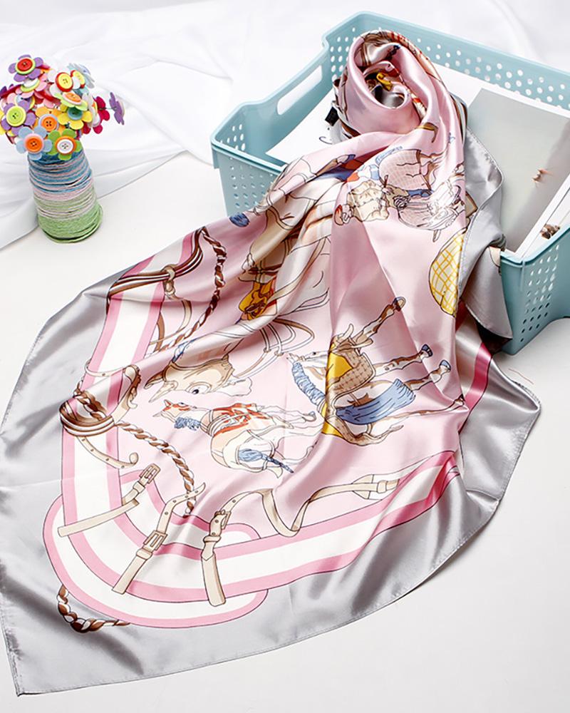 

Horses Print Square Silk Scarf, Gray