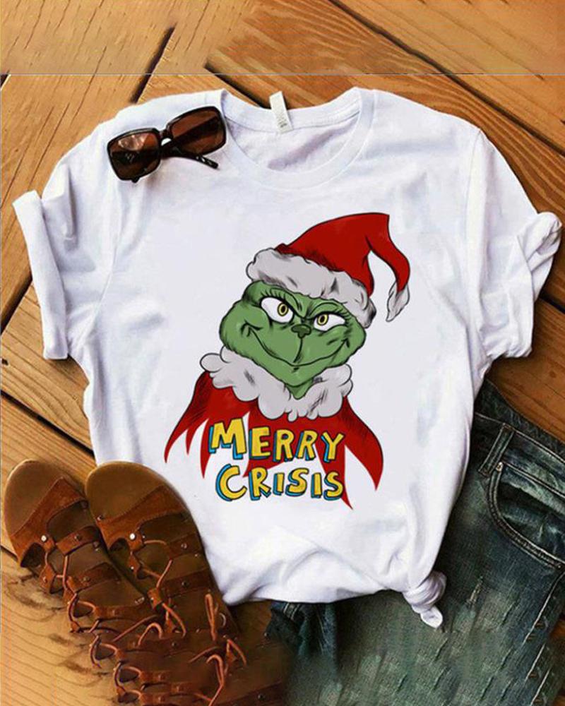 

Plus Size Grinch Stole Christmas Print Casual T-shirt, White