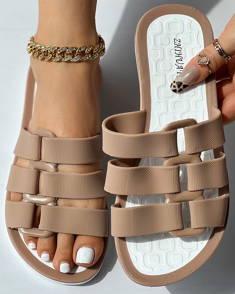 

Buckled Strap Summer Beach Slippers, Apricot