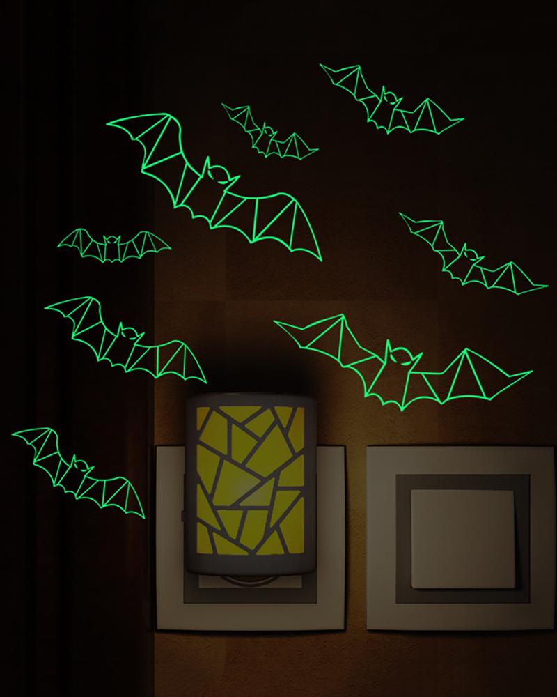 

1 Sheet 3D Halloween Removable Luminous Bat Wall Decoration, Style1