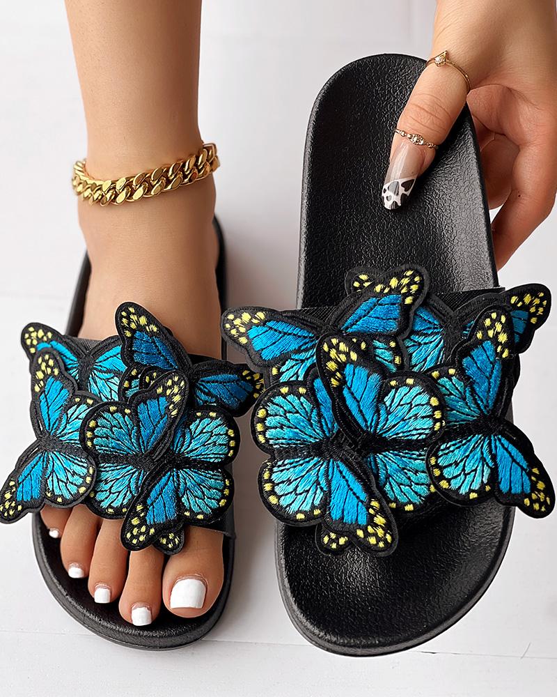 

Embroidery Butterfly Slippers Fashionable Summer Sandals, Blue