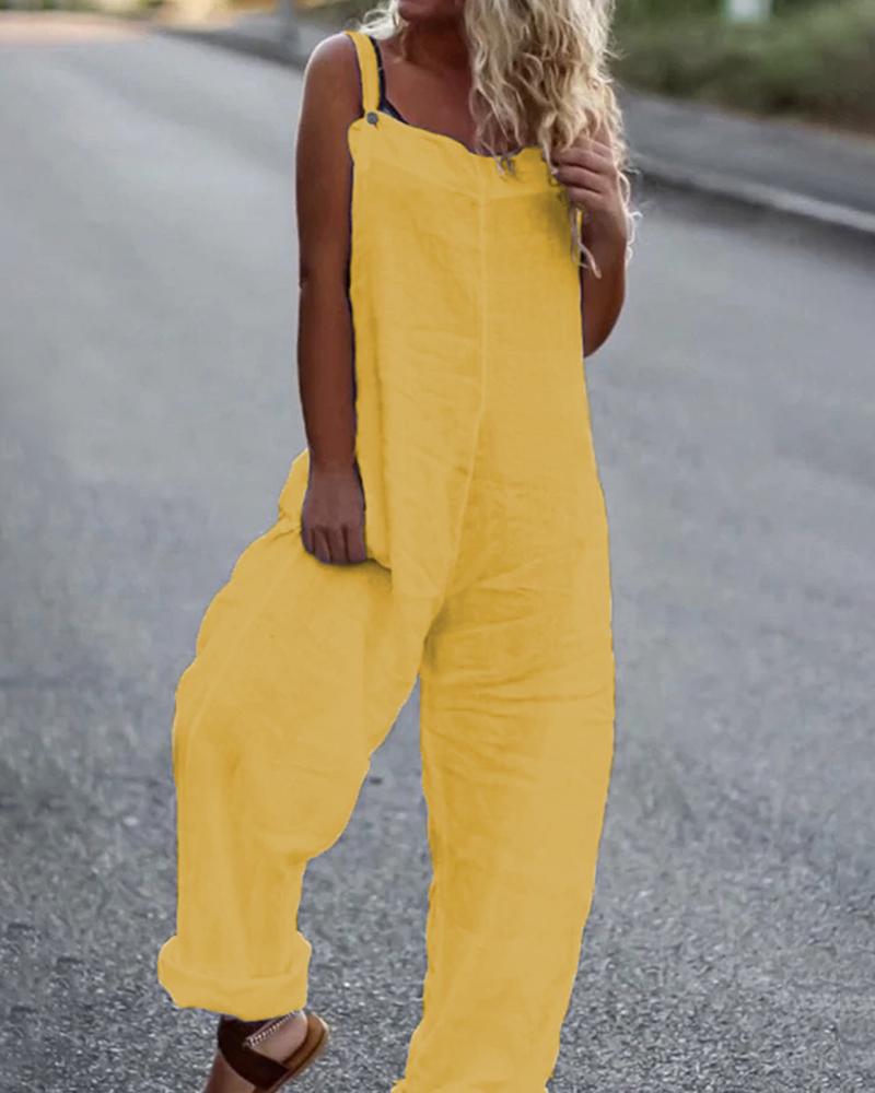 

Square Neck Sleeveless Wide Leg Jumpsuit, Yellow