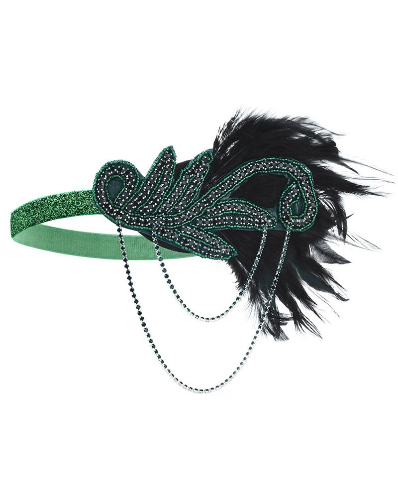 

Rhinestone Feather Headpiece Flapper Headbands 1920s Luxury Jewelry Gatsby Party Flapper Girl Showgirl Hair Costume Accessories, Green